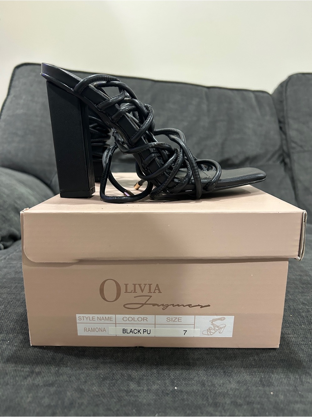 Olivia Jaymes Black Strappy High Heel Sandals